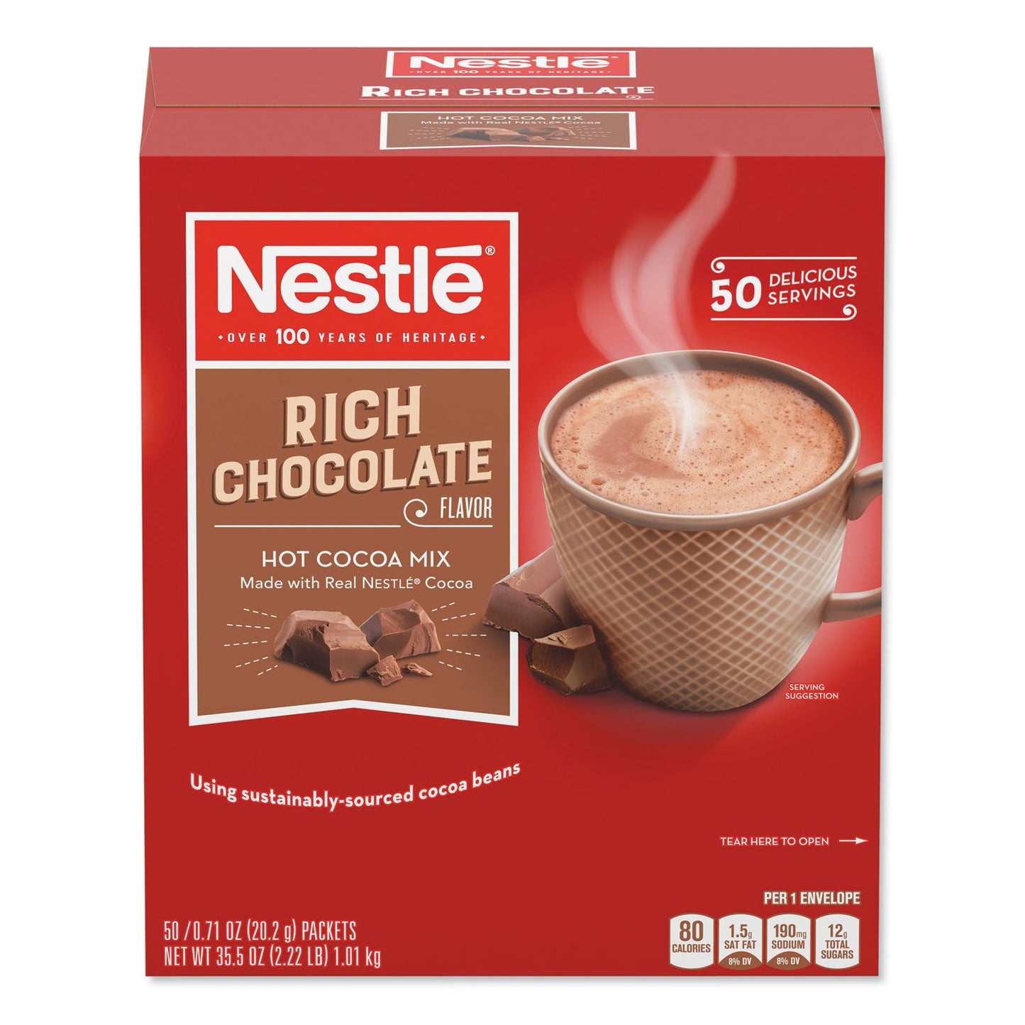 Nestlé Hot Cocoa Mix, Rich Chocolate, 0.71 oz Packets, 50/Box, 6 Box/Carton