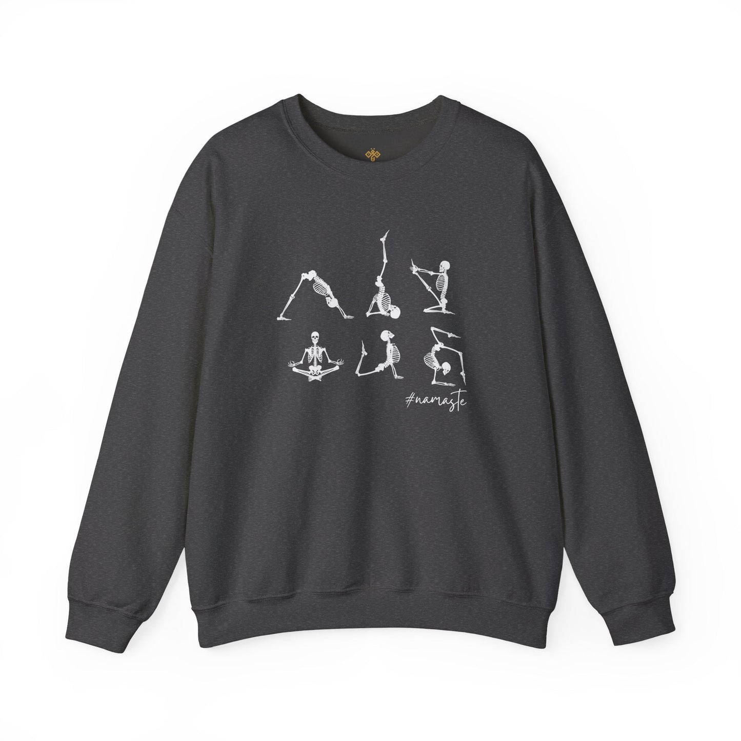 Namaste Halloween Yoga Skeleton Sweatshirt | Cozy Gildan Unisex Crewneck, Three Bees Co. Fall Fashion, Halloween Apparel, Spooky Season Essentials