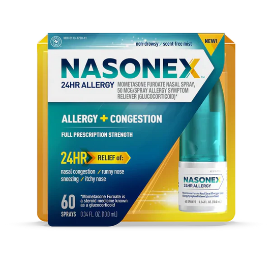 Nasonex 24-Hour Allergy & Congestion Relief Nasal Spray, 50mcg Mometasone Furoate, 120 Sprays