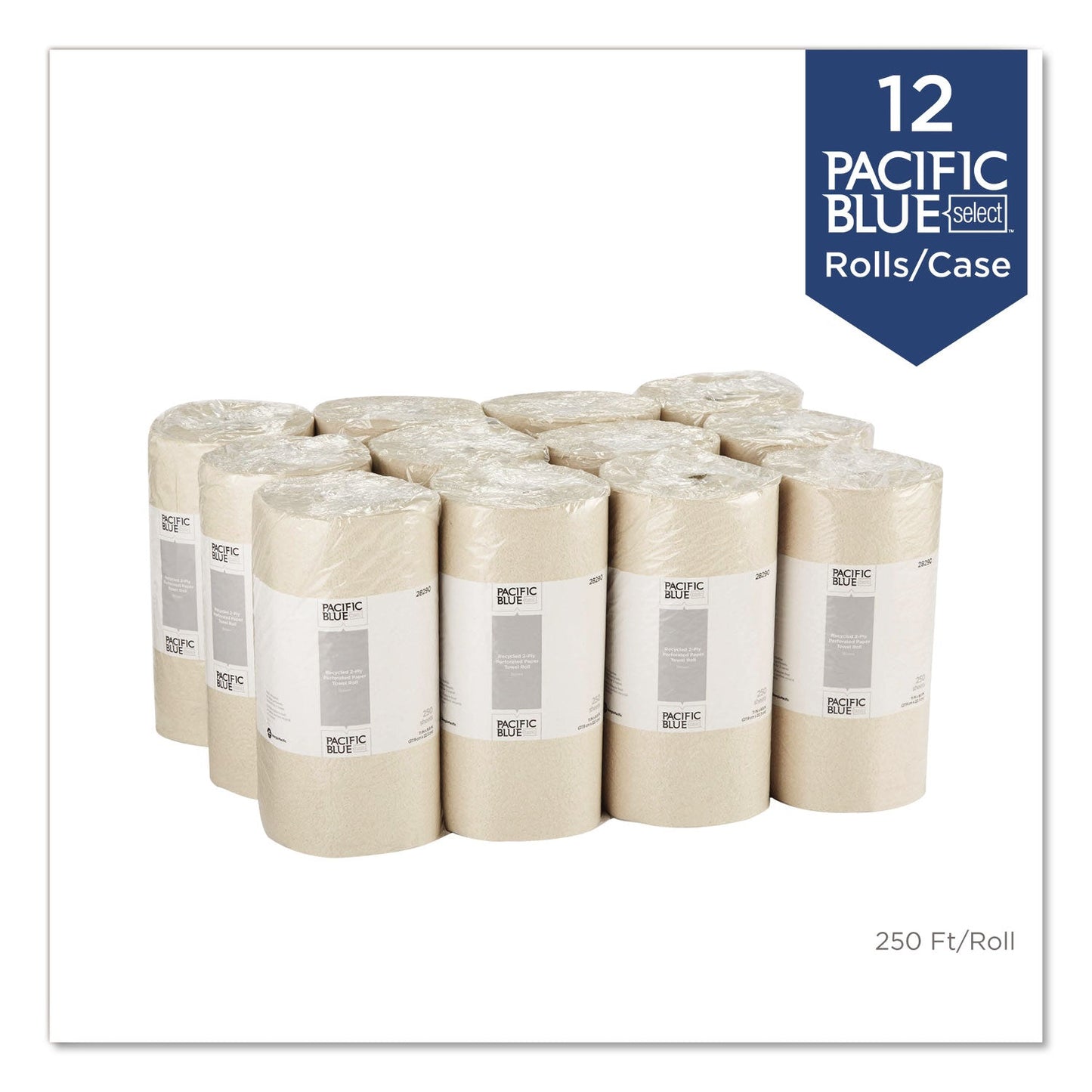 Georgia Pacific Pacific Blue Basic Jumbo Perforated Kitchen Roll Paper Towels, 2-Ply, 11 x 8.8, Brown, 250/Roll, 12 Rolls/Carton