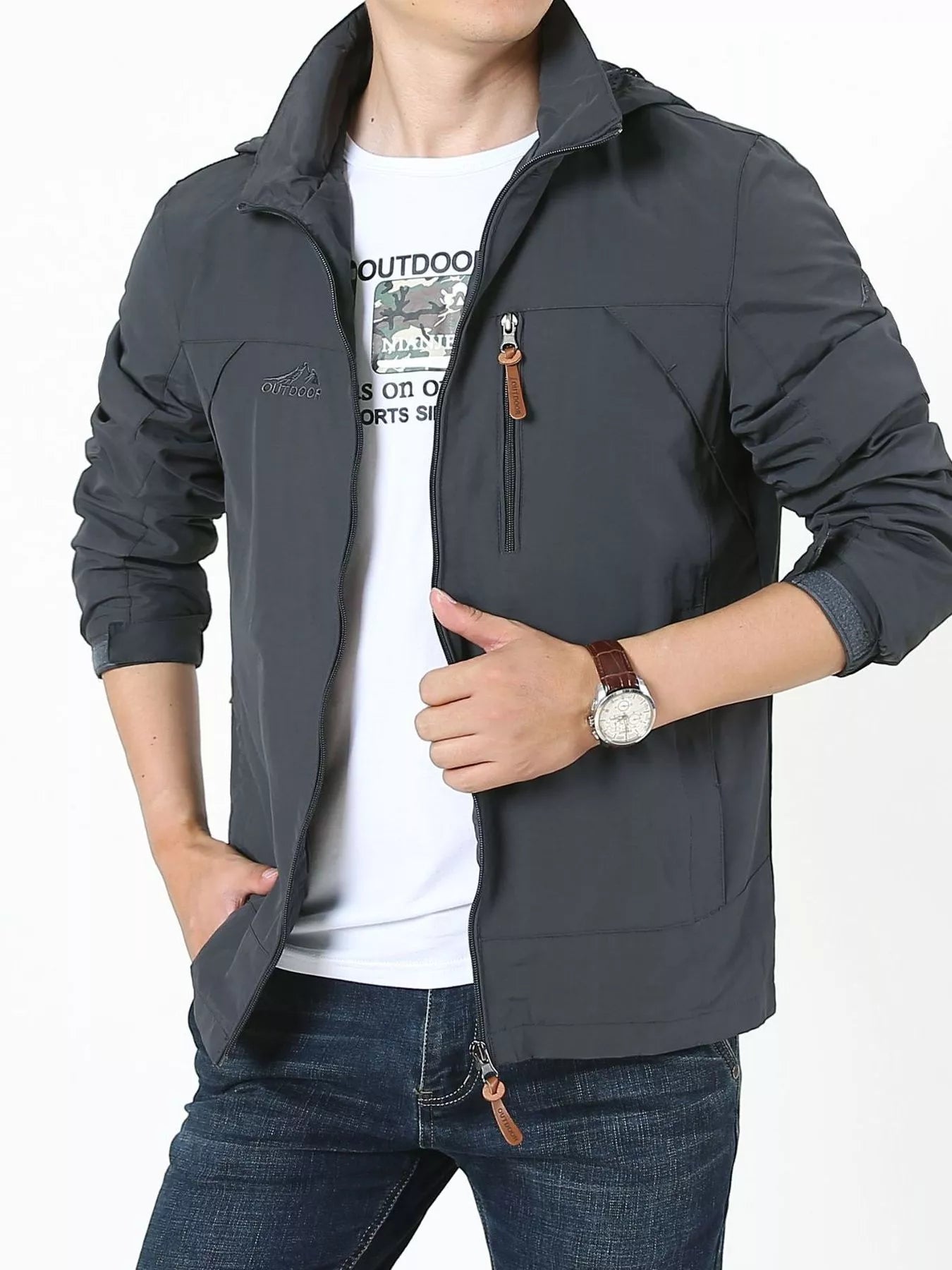 Men's Plus Size Lightweight Hooded Outdoor Jacket