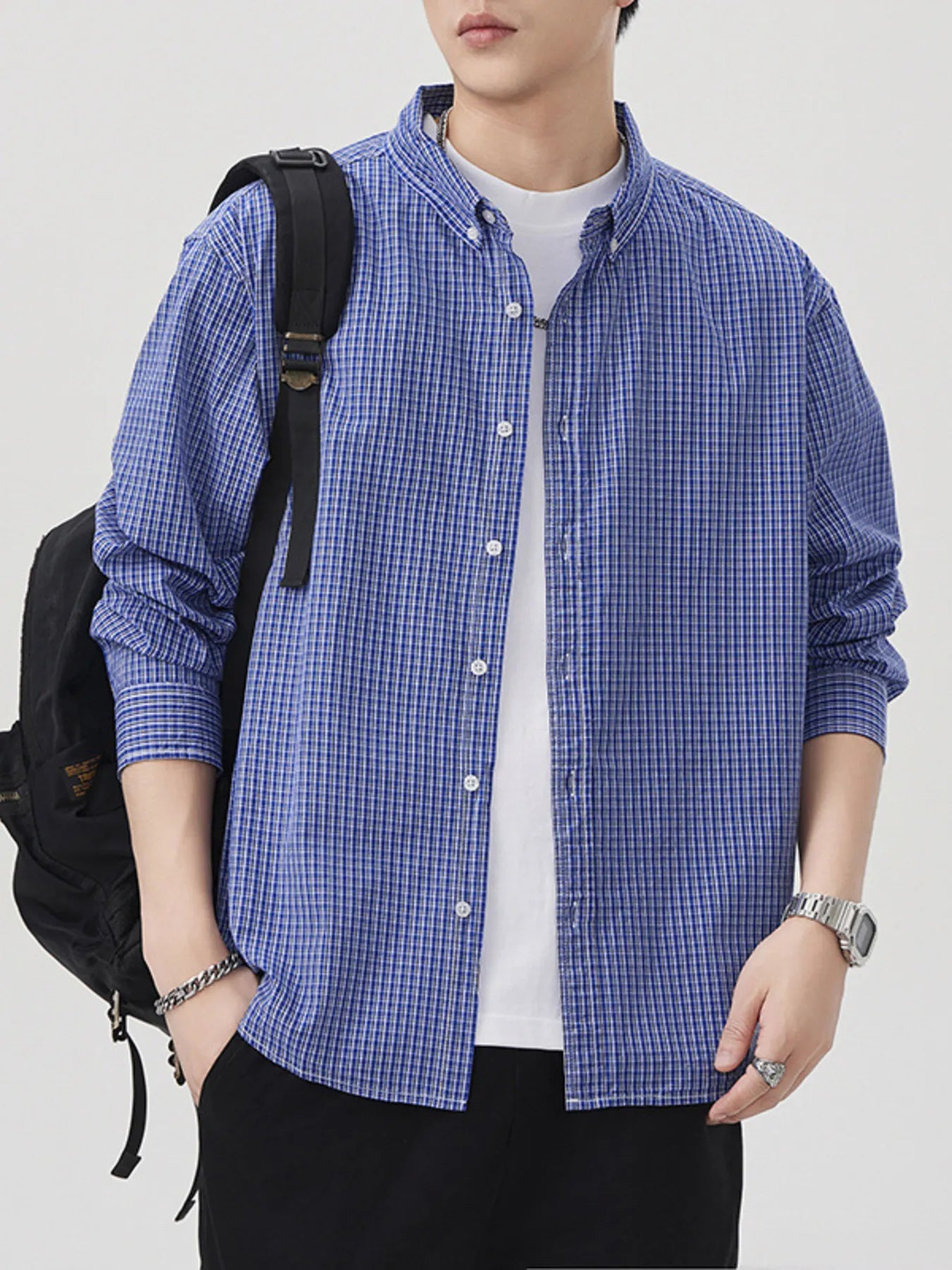 Men's Plus Size Casual Plaid Button-Down Shirt