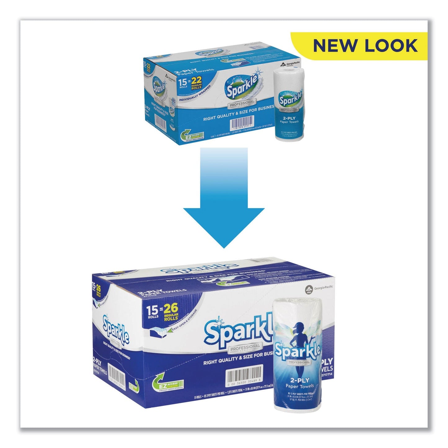 Georgia Pacific Sparkle ps Premium Perforated Paper Kitchen Towel Roll, 2-Ply, 11 x 8.8, White, 85/Roll, 15 Rolls/Carton