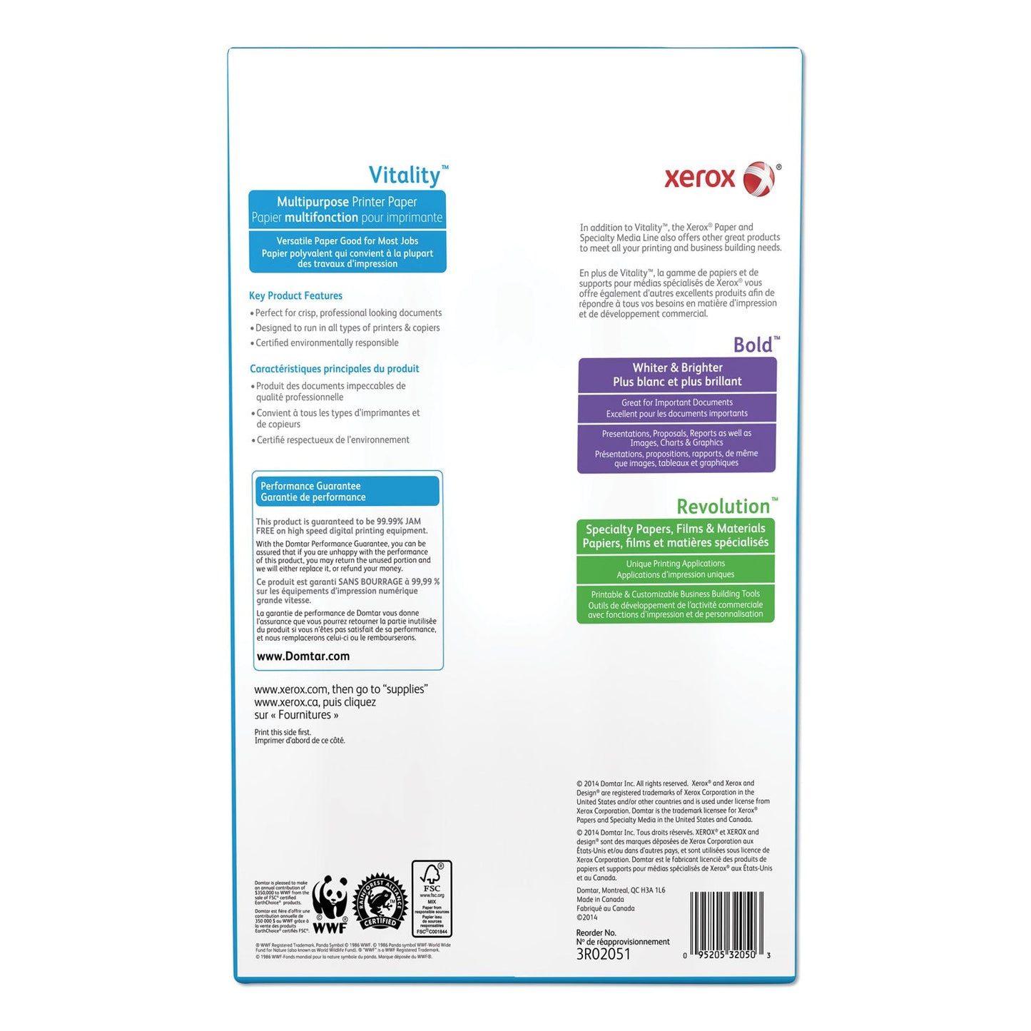 xerox Vitality Multipurpose Print Paper, 92 Bright, 20 lb Bond Weight, 8.5 x 14, White, 500/Ream
