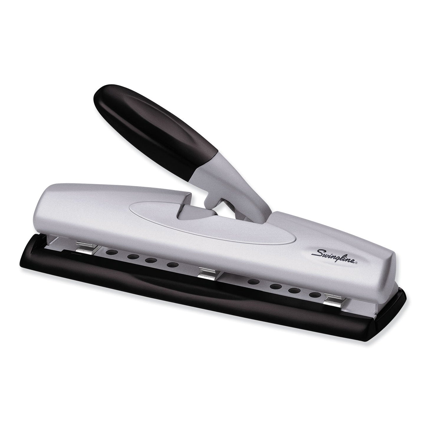 Swingline 12-Sheet LightTouch Desktop Two- to Three-Hole Punch, 9/32" Holes, Black/Silver