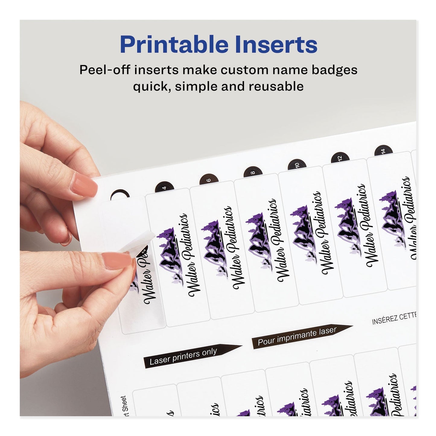 Avery The Mighty Badge Name Badge Inserts, 1 x 3, Clear, Laser, 20/Sheet, 5 Sheets/Pack