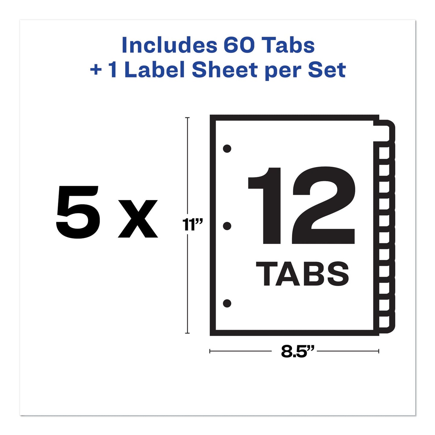 Avery Print and Apply Index Maker Clear Label Dividers, 12-Tab, White Tabs, 11 x 8.5, White, 5 Sets