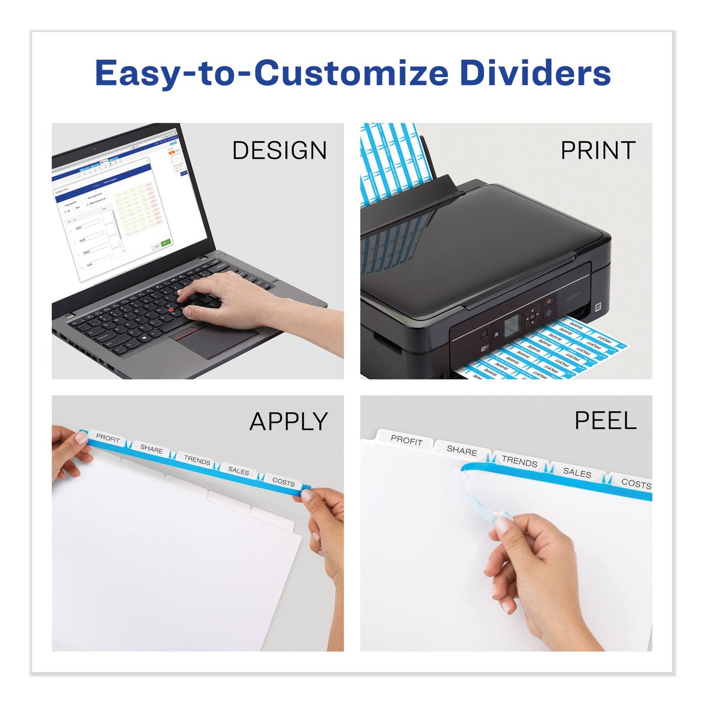 Avery Print and Apply Index Maker Clear Label Dividers, Big Tab, 5-Tab, White Tabs, 11 x 8.5, White, 5 Sets