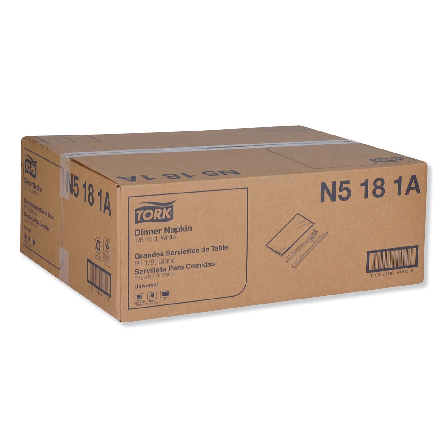 Tork Universal Dinner Napkins, 1-Ply, 15" x 17", 1/8 Fold, White, 3000/Carton