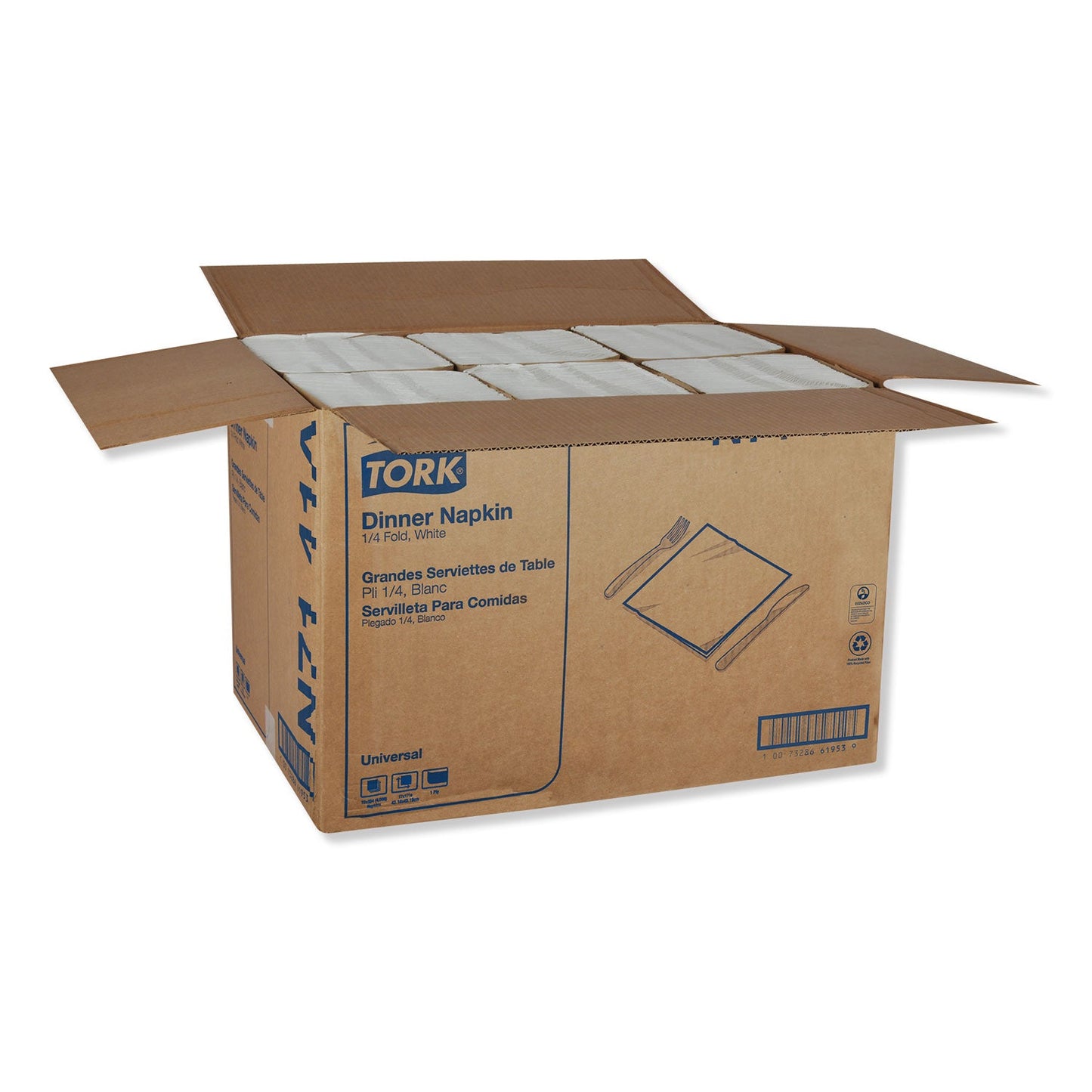 Tork Universal Dinner Napkins, 1-Ply, 17" x 17", 1/4 Fold, White, 4008/Carton