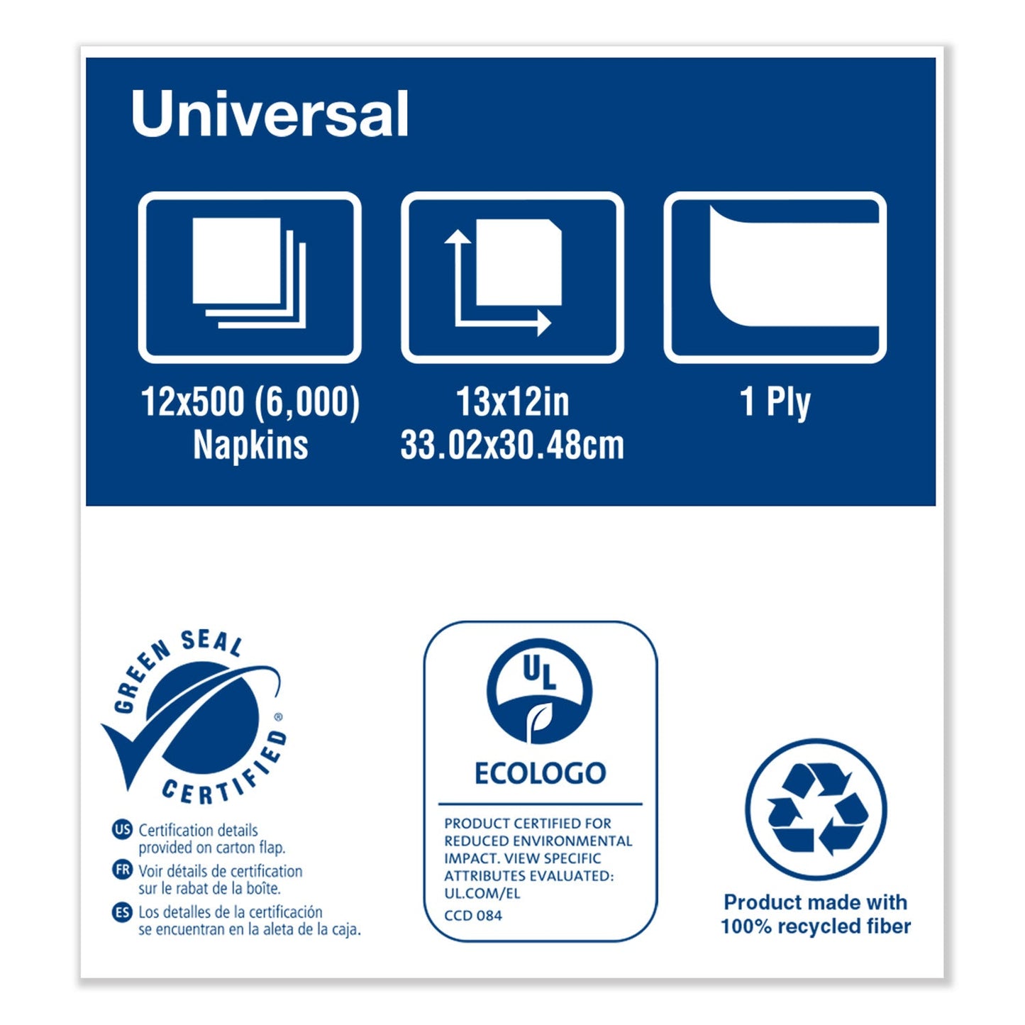 Tork Universal Masterfold Dispenser Napkins, 1-Ply, 13" x 12" Natural, 6000/CT