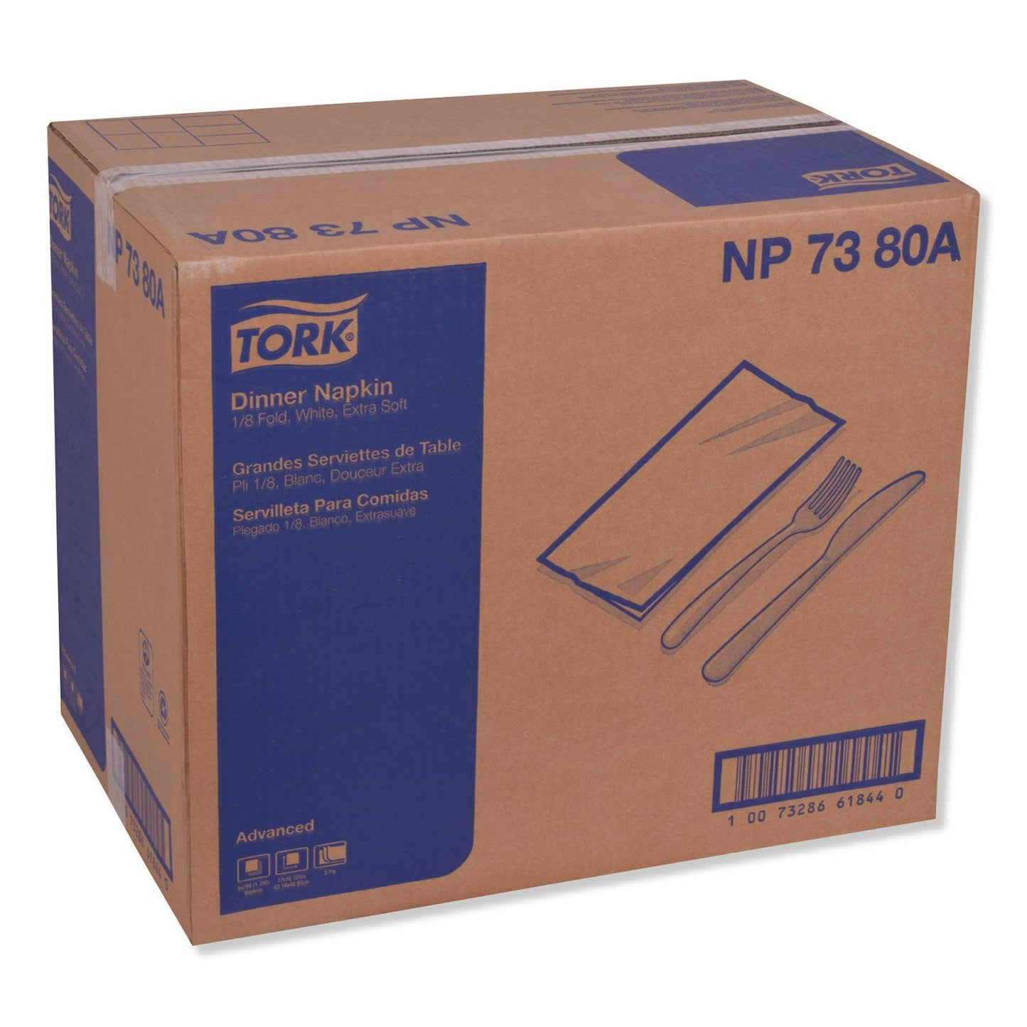 Tork Advanced Dinner Napkin,3-Ply,17" x 16.125",1/8 Fold, White,1740/CT