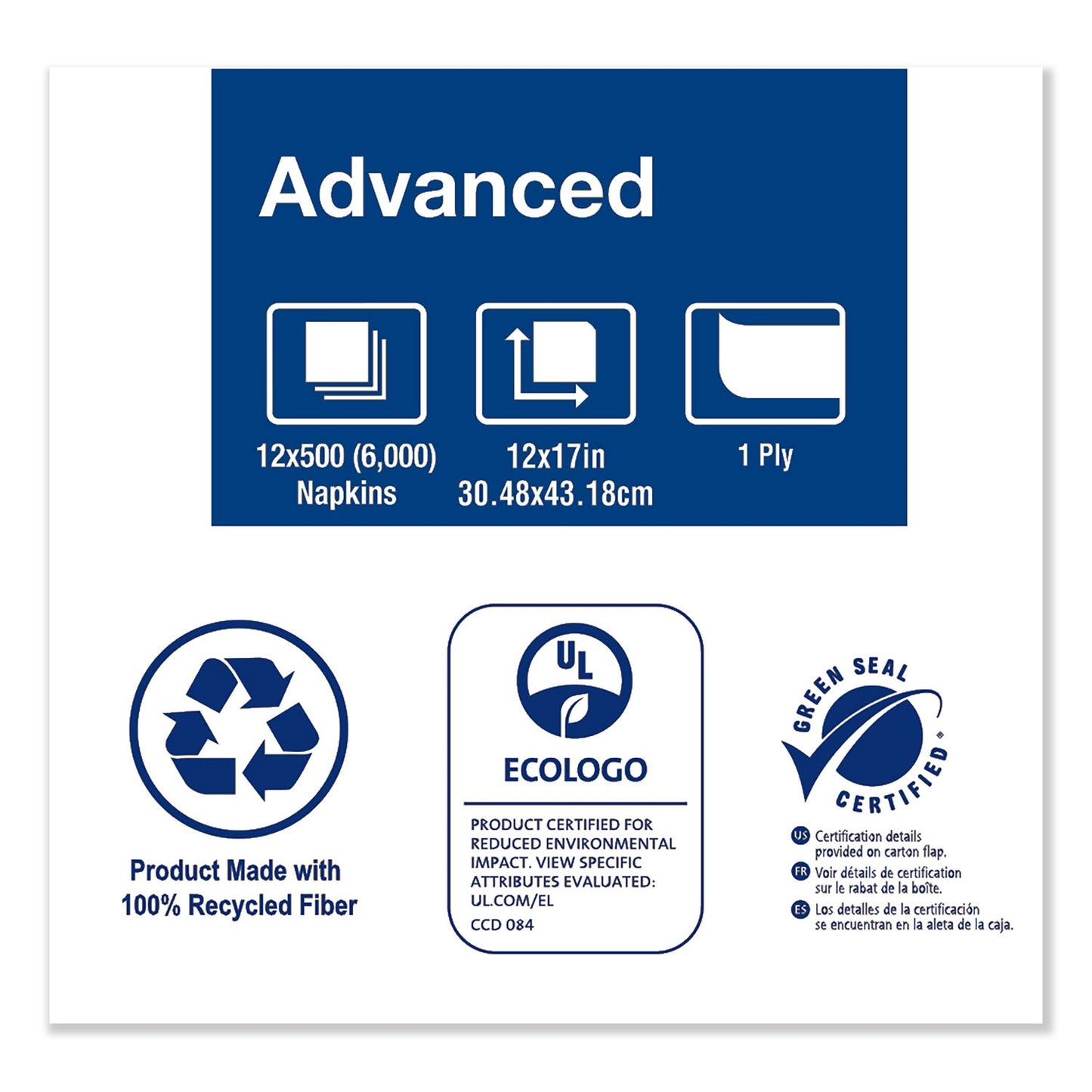 Tork Advanced Masterfold Dispenser Napkin, 1-Ply, 12" x 17", Natural, 500/PK, 12PK/CT