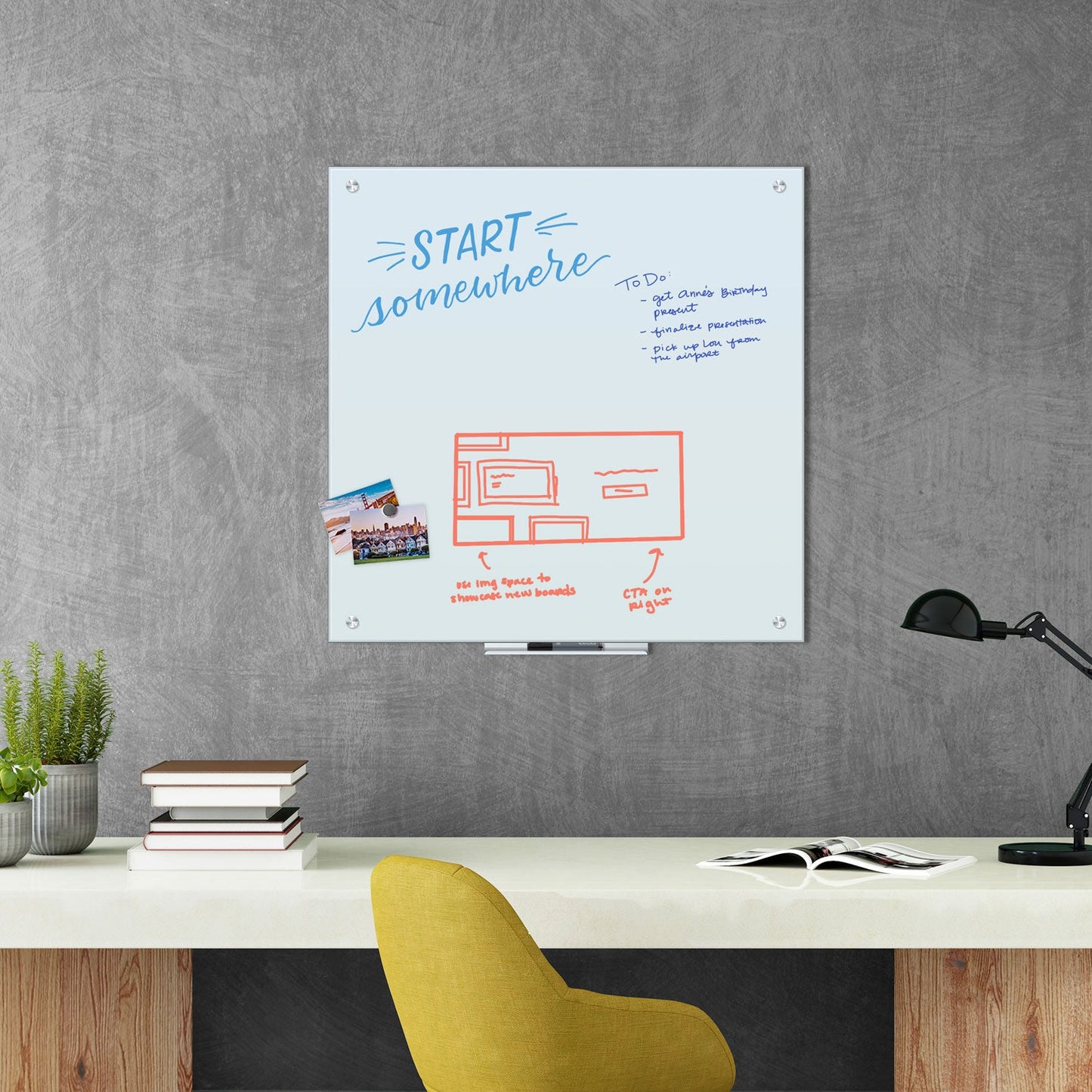 U Brands Magnetic Glass Dry Erase Board Value Pack, 36 x 36, White