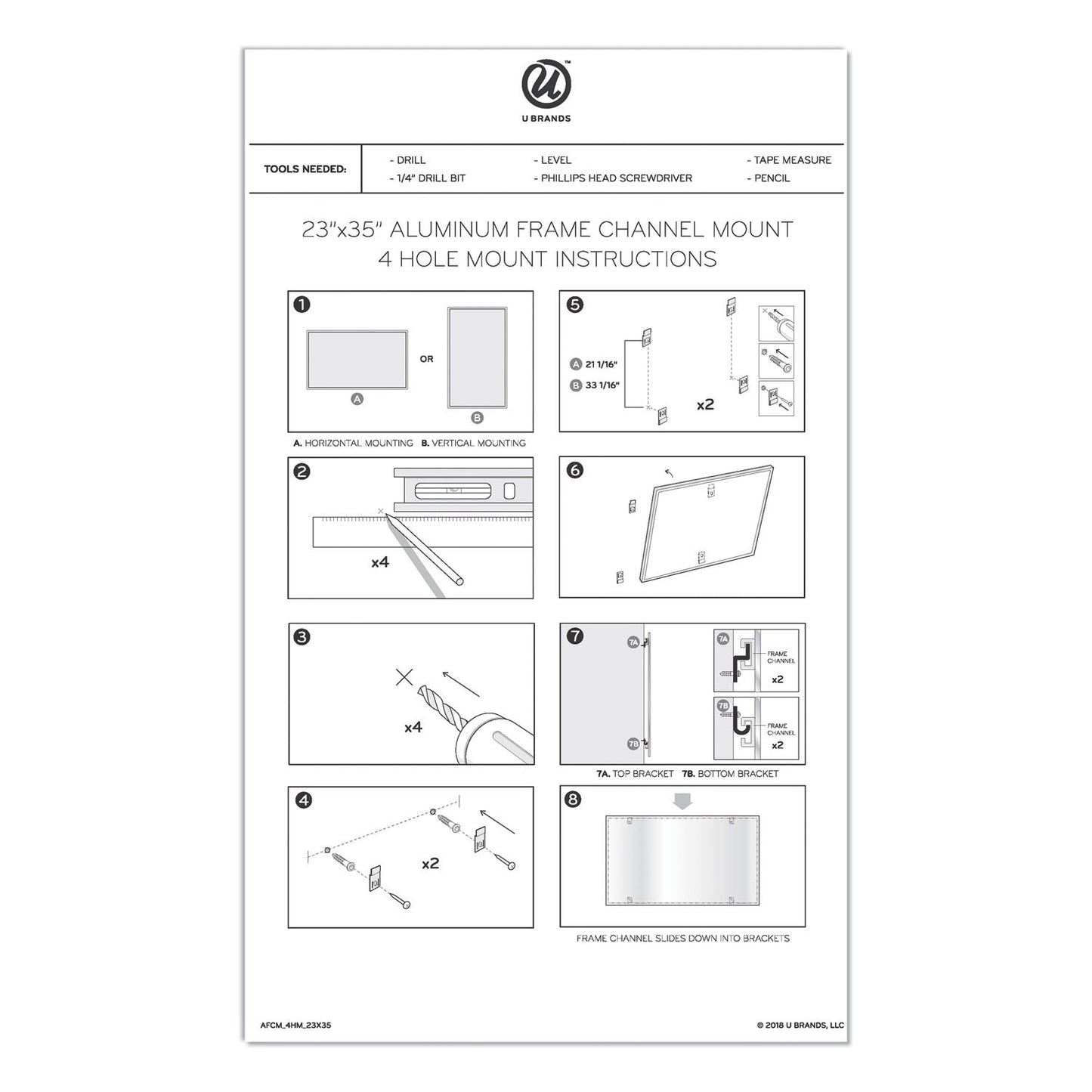 U Brands PINIT Magnetic Dry Erase Board, 36 x 24, White