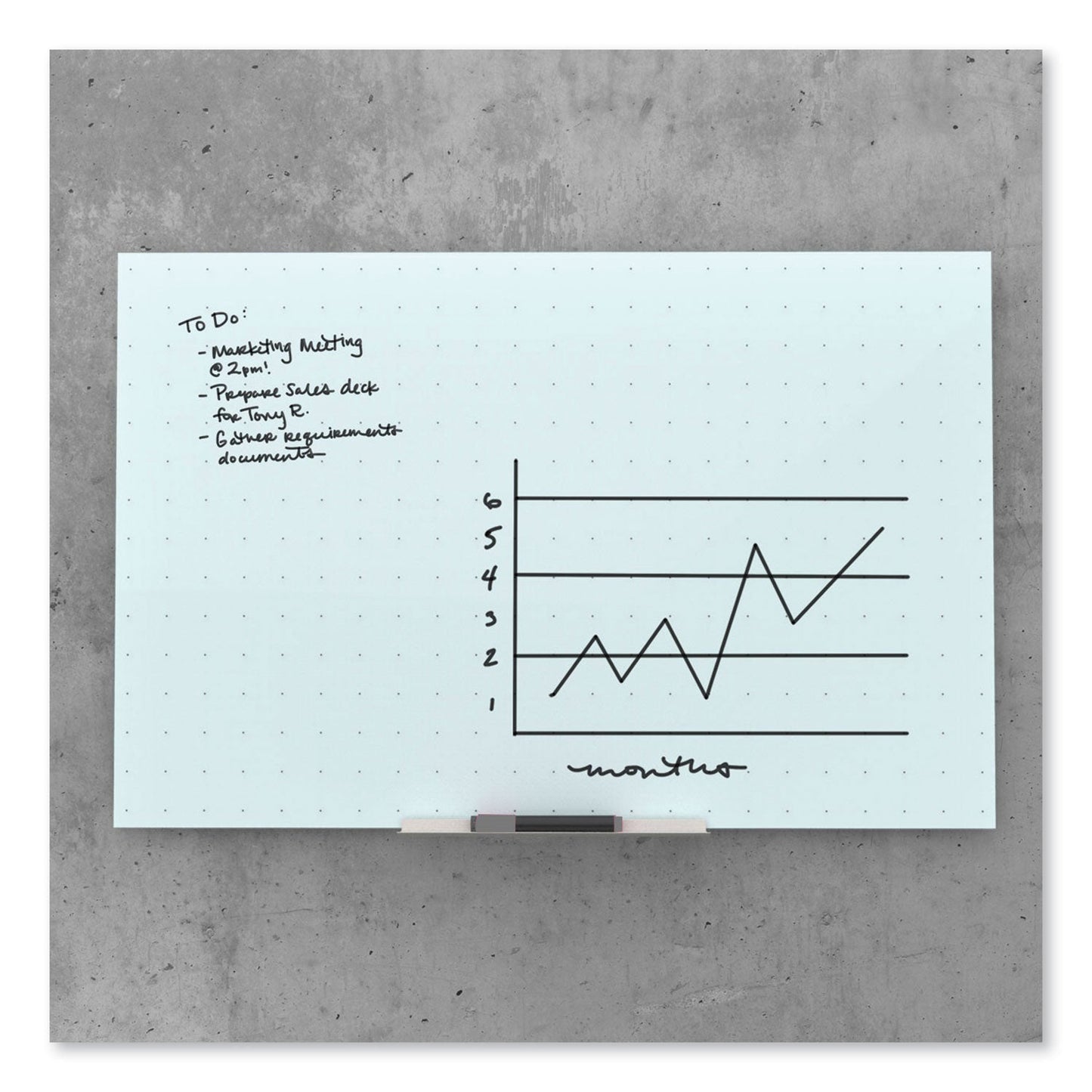 U Brands Floating Glass Ghost Grid Dry Erase Board, 36 x 24, White