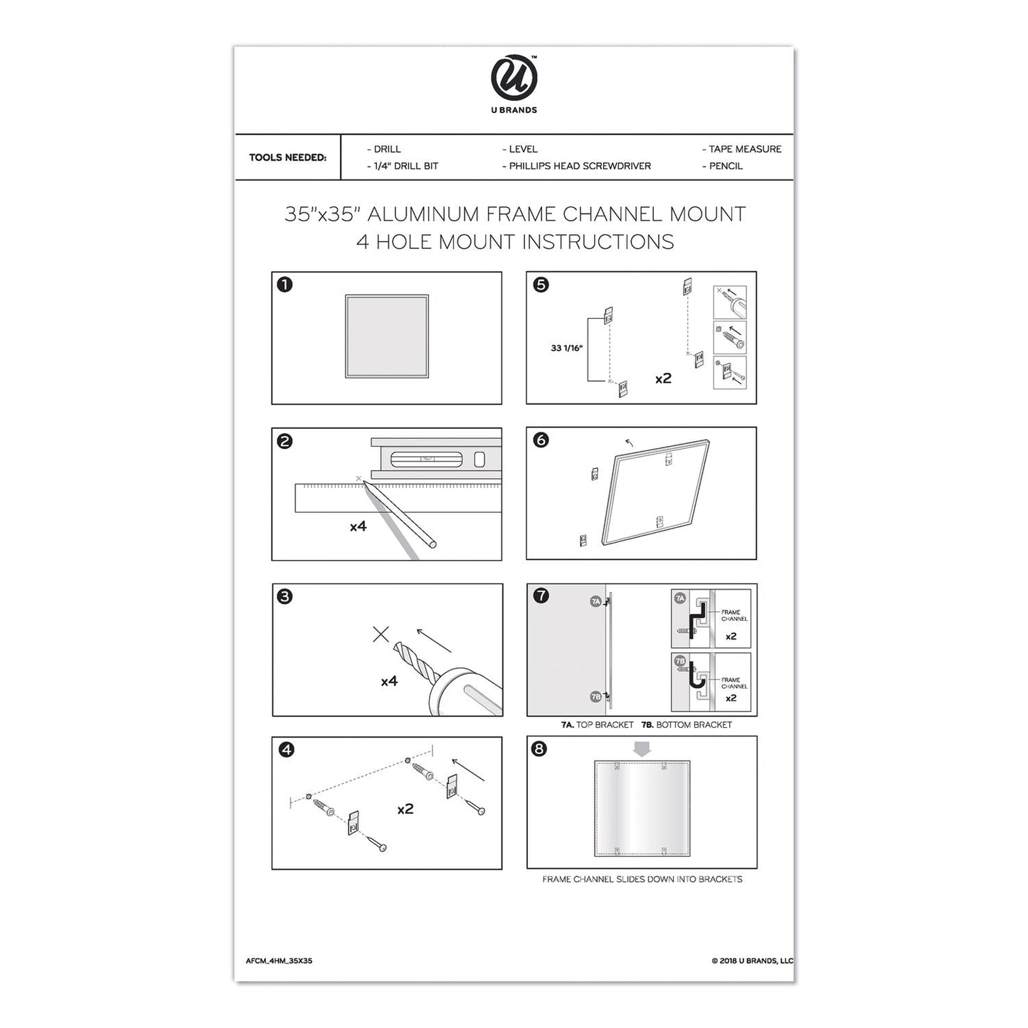 U Brands PINIT Magnetic Dry Erase Undated One Month Calendar, 36 x 36, White