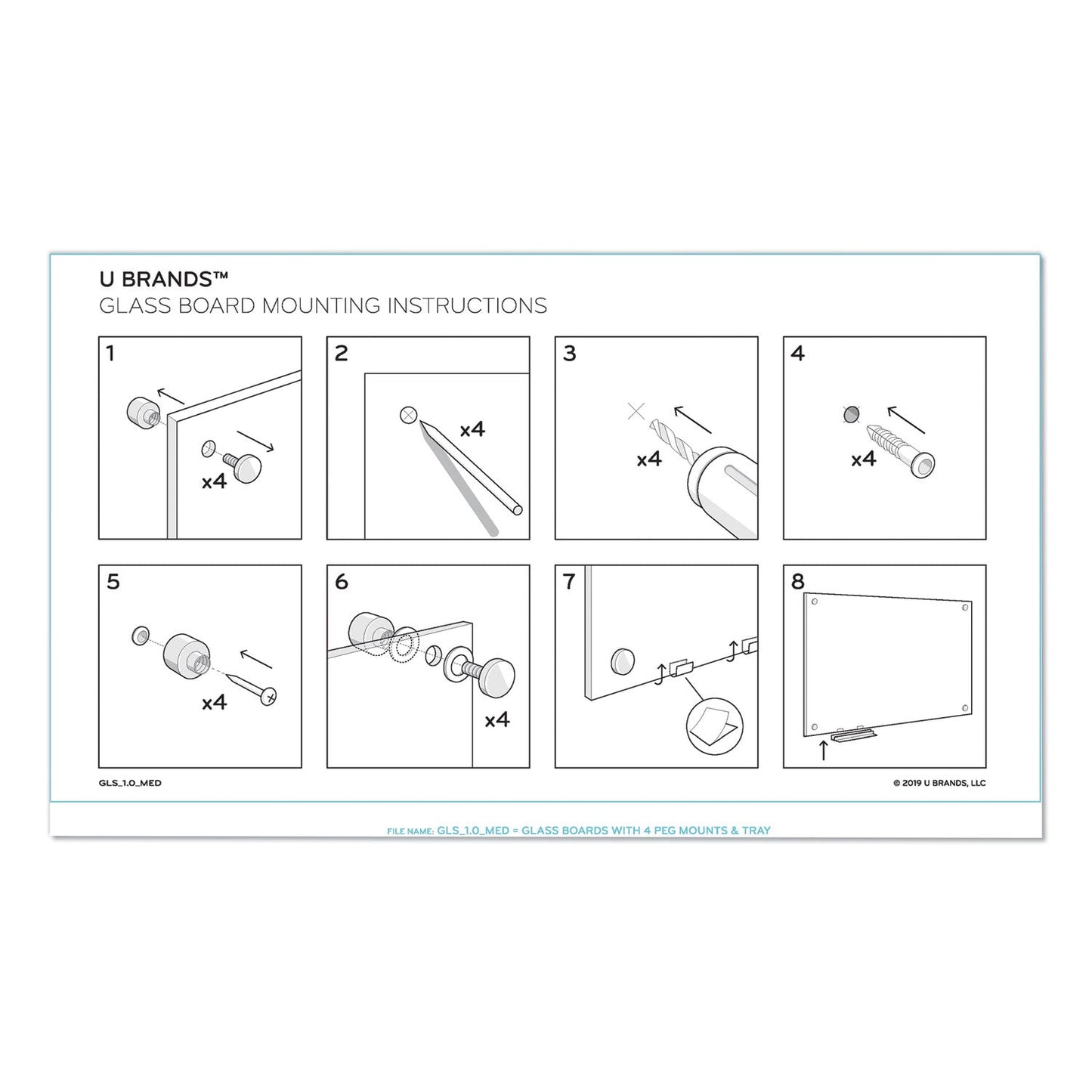 U Brands Magnetic Glass Dry Erase Board Value Pack, 72 x 36, White