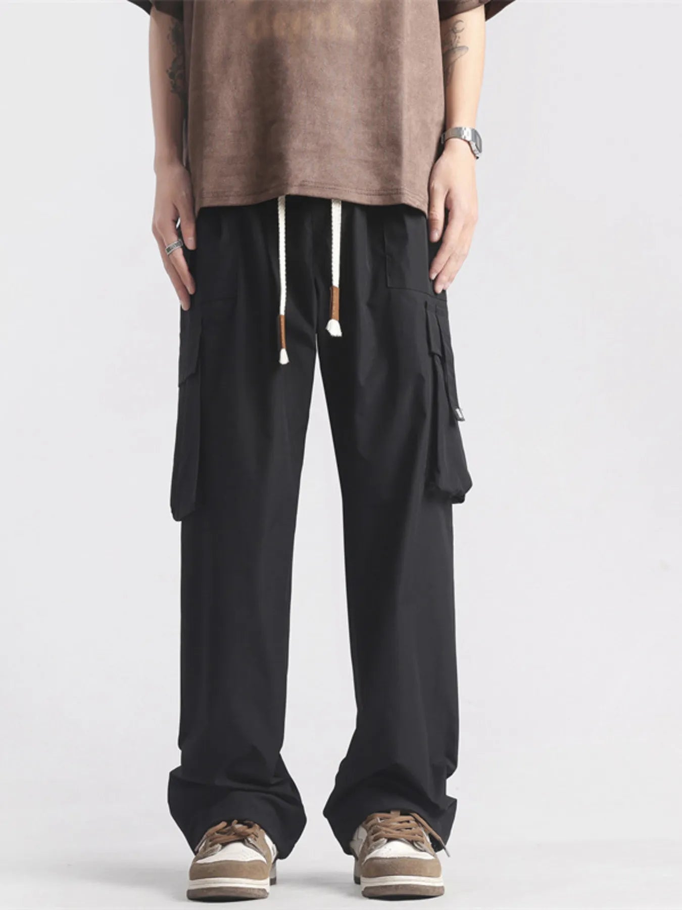 Men's Plus Size Loose Fit Cargo Pants with Drawstring