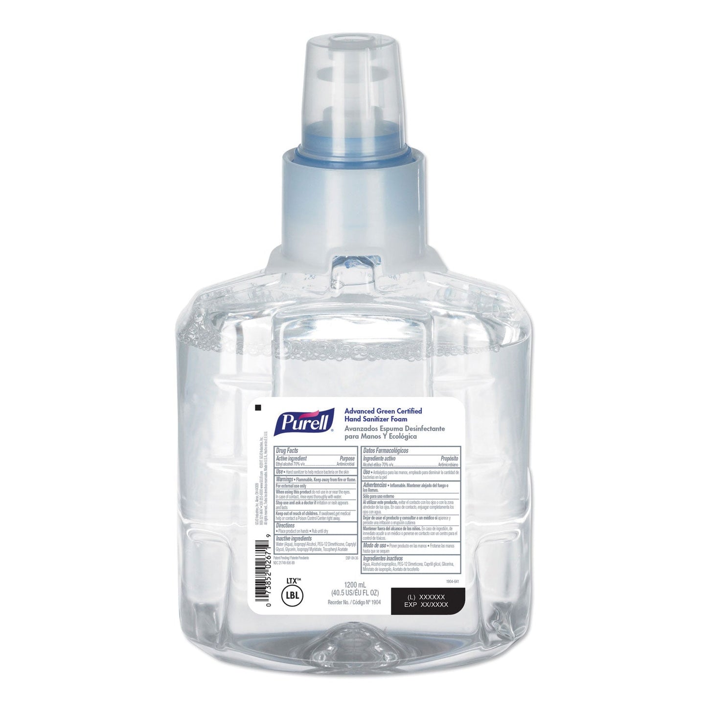 PURELL Advanced Hand Sanitizer Green Certified Foam Refill, For LTX-12 Dispensers, 1,200 mL, Fragrance-Free, 2/Carton