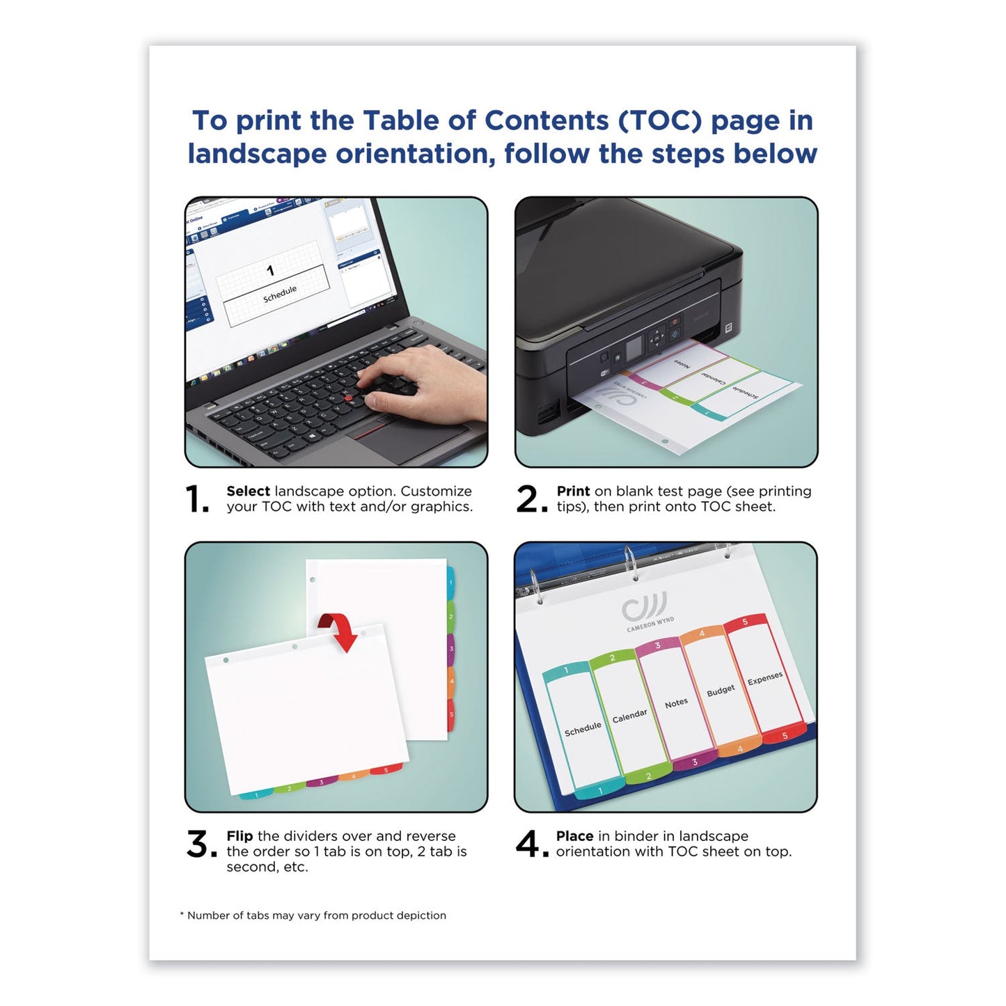 Avery Customizable TOC Ready Index Multicolor Tab Dividers, 5-Tab, 1 to 5, 11 x 8.5, White, Contemporary Color Tabs, 1 Set
