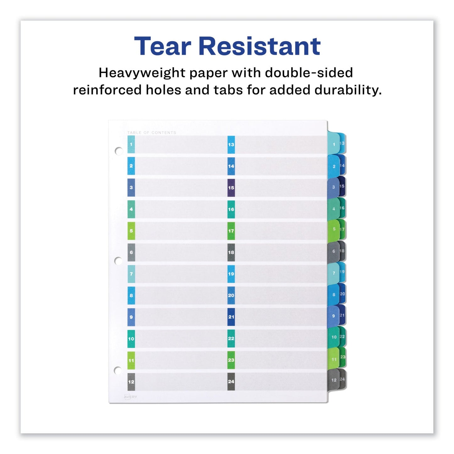 Avery Customizable TOC Ready Index Double Column Multicolor Tab Dividers, 24-Tab, 1 to 24, 11 x 8.5, White, 1 Set
