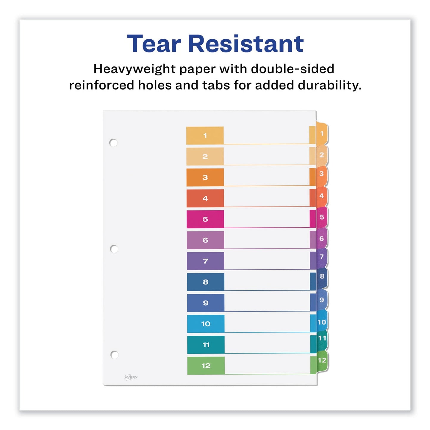 Avery Customizable Table of Contents Ready Index Dividers with Multicolor Tabs, 12-Tab, 1 to 12, 11 x 8.5, White, 3 Sets