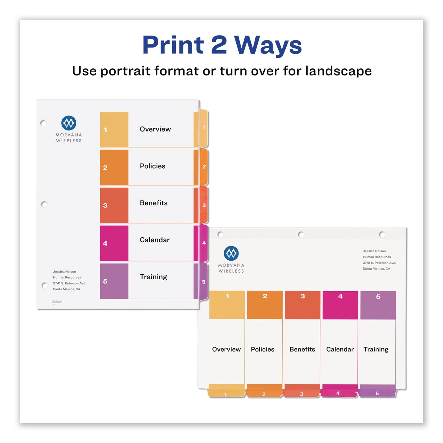Avery Customizable TOC Ready Index Multicolor Tab Dividers, 5-Tab, 1 to 5, 11 x 8.5, White, Traditional Color Tabs, 1 Set