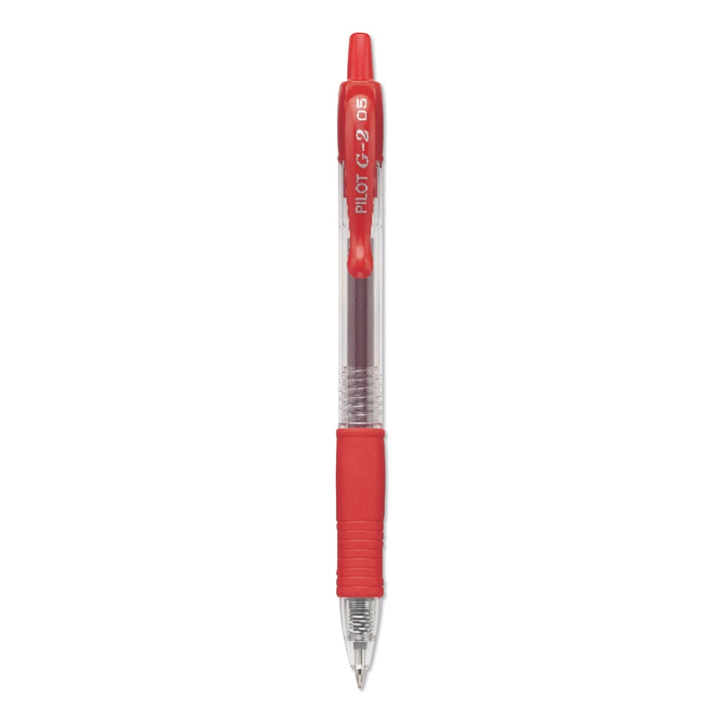 Pilot G2 Premium Gel Pen, Retractable, Extra-Fine 0.5 mm, Red Ink, Smoke Barrel, Dozen