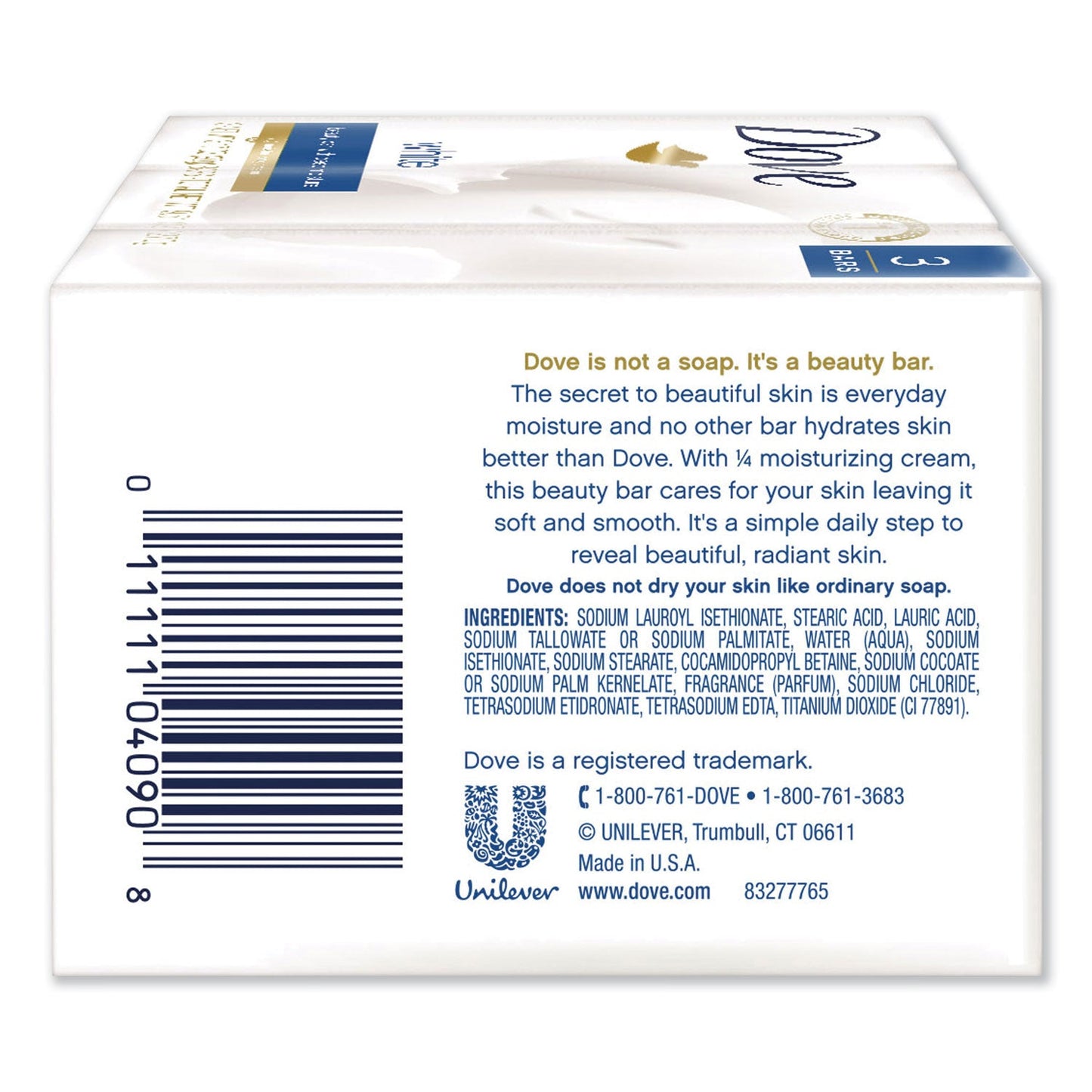 Dove White Beauty Bar, Light Scent, 3.17 oz, 3/Pack