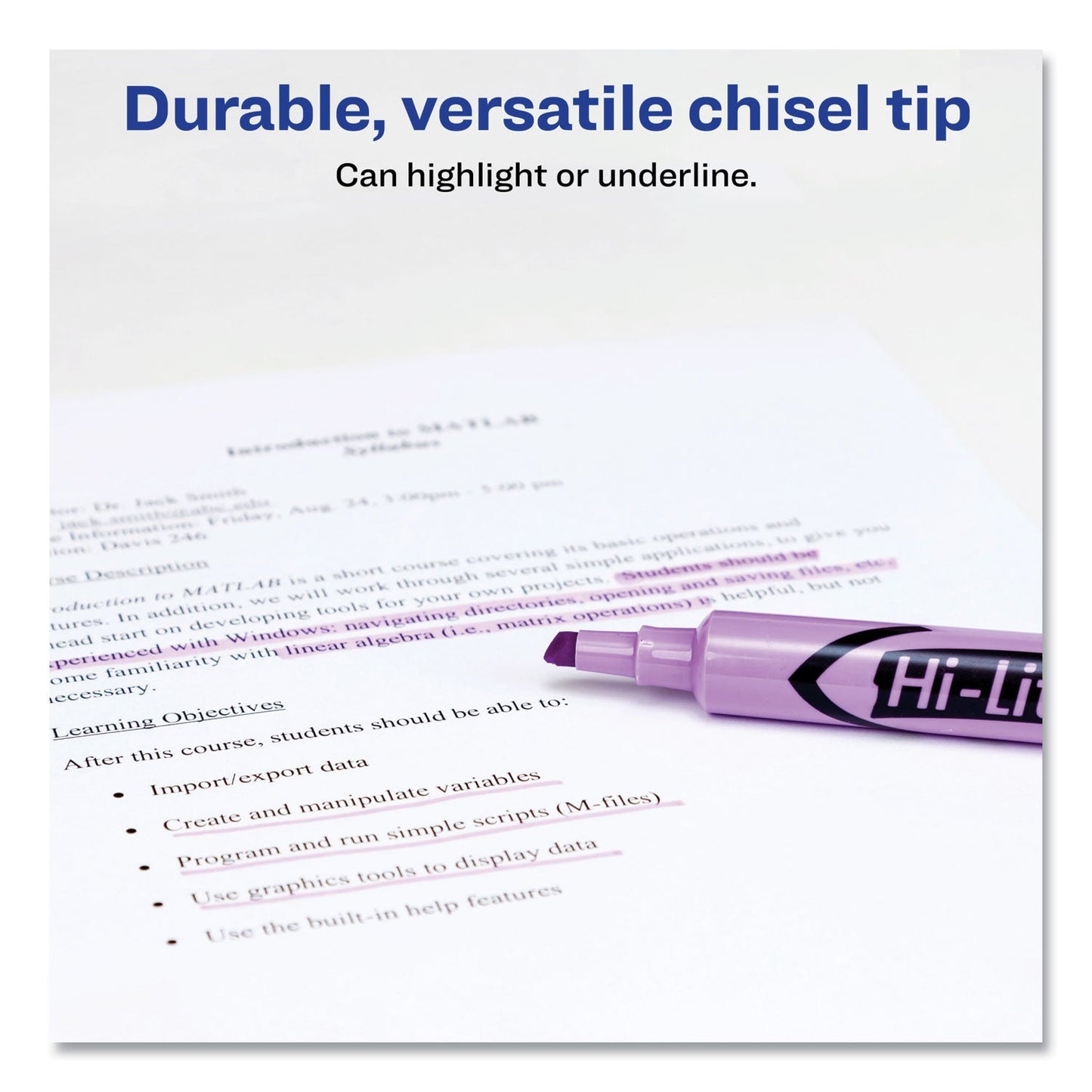 Avery HI-LITER Desk-Style Highlighters, Fluorescent Purple Ink, Chisel Tip, Purple/Black Barrel, Dozen