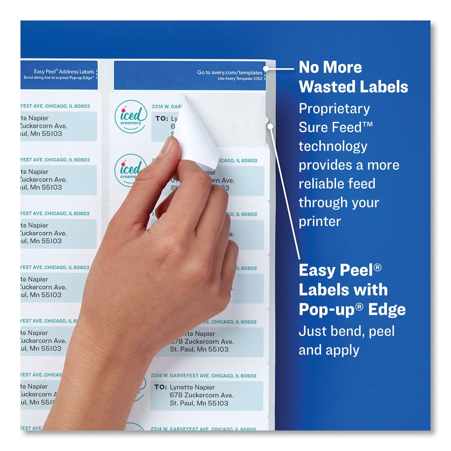 Avery Easy Peel White Address Labels w/ Sure Feed Technology, Inkjet Printers, 0.5 x 1.75, White, 80/Sheet, 25 Sheets/Pack