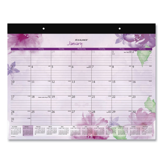 AT-A-GLANCE Beautiful Day Desk Pad Calendar, Floral Artwork, 21.75 x 17, Assorted Color Sheets, Black Binding, 12-Month (Jan-Dec): 2023