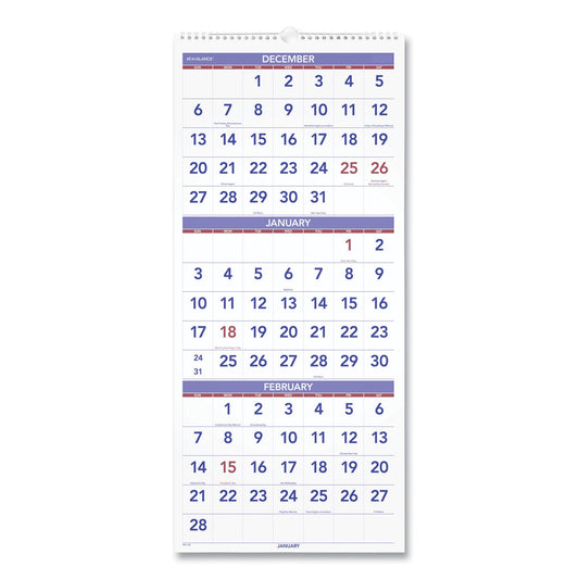 AT-A-GLANCE Deluxe Three-Month Reference Wall Calendar, Vertical Orientation, 12 x 27, White Sheets, 14-Month (Dec to Jan): 2022 to 2024