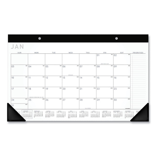 AT-A-GLANCE Contemporary Monthly Desk Pad, 18 x 11, White Sheets, Black Binding/Corners,12-Month (Jan to Dec): 2023