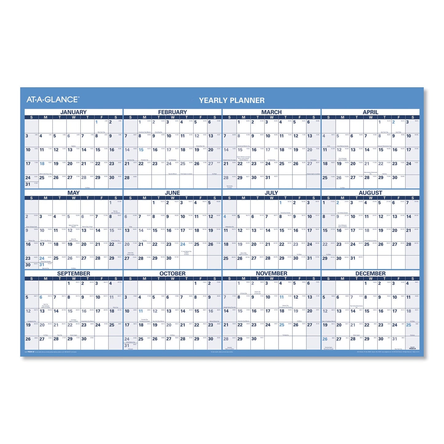 AT-A-GLANCE Horizontal Reversible/Erasable Wall Planner, 48 x 32, White/Blue Sheets, 12-Month (Jan to Dec): 2023