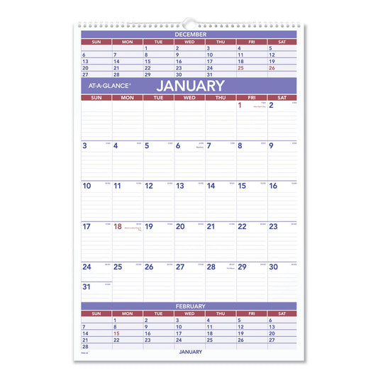AT-A-GLANCE Three-Month Wall Calendar, 15.5 x 22.75, White Sheets, 12-Month (Jan to Dec): 2023