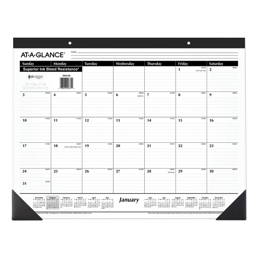 AT-A-GLANCE Ruled Desk Pad, 22 x 17, White Sheets, Black Binding, Black Corners, 12-Month (Jan to Dec): 2023