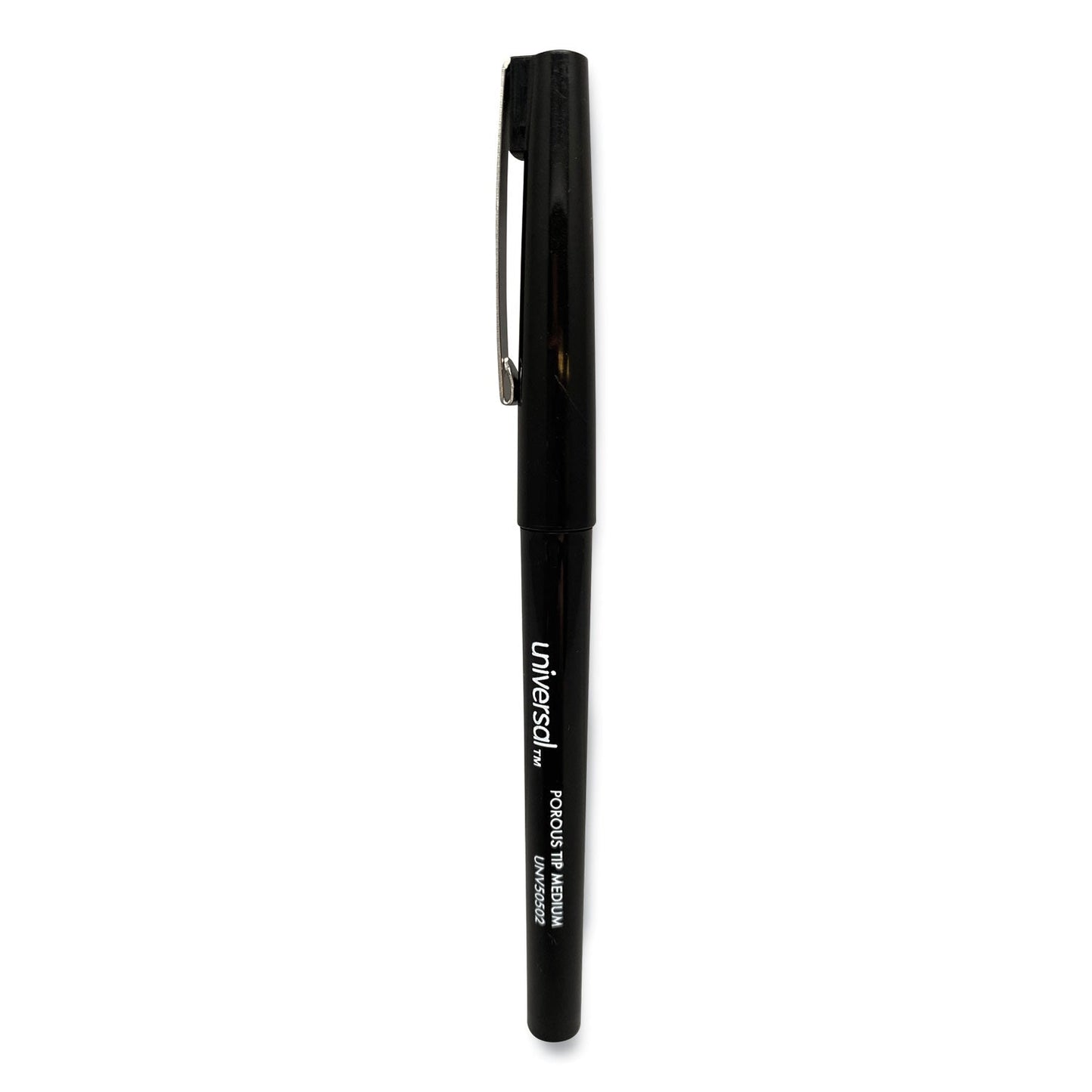 Universal Porous Point Pen, Stick, Medium 0.7 mm, Black Ink, Black Barrel, Dozen