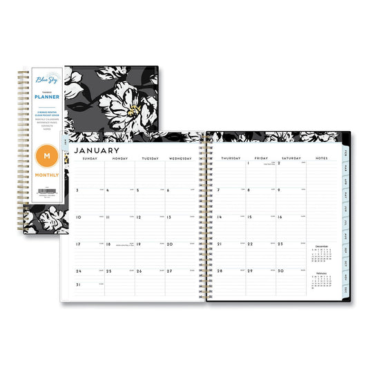 Blue Sky Baccara Dark Monthly Planner, Baccara Dark Floral Artwork, 10 x 8, Gray/Black/Gold Cover, 2023