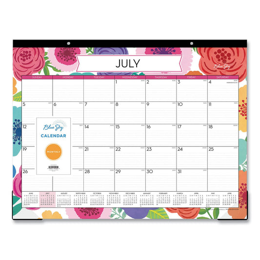 Blue Sky Mahalo Academic Desk Pad, Floral Artwork, 22 x 17, Black Binding, Clear Corners, 12-Month (July-June): 2022-2023