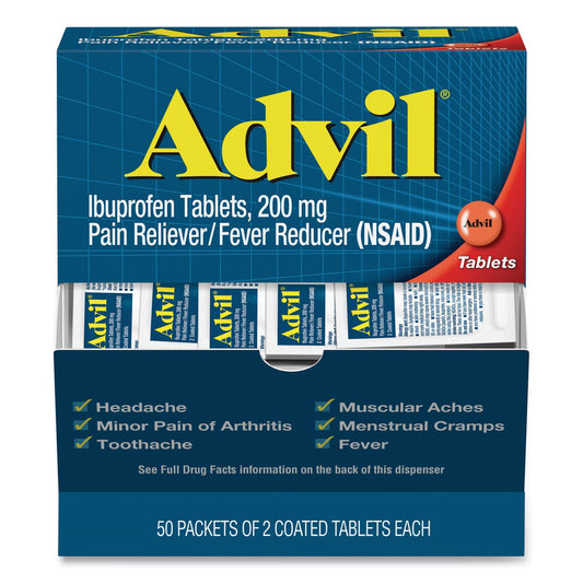 Advil Ibuprofen Tablets, Two-Pack, 50 Packs/Box