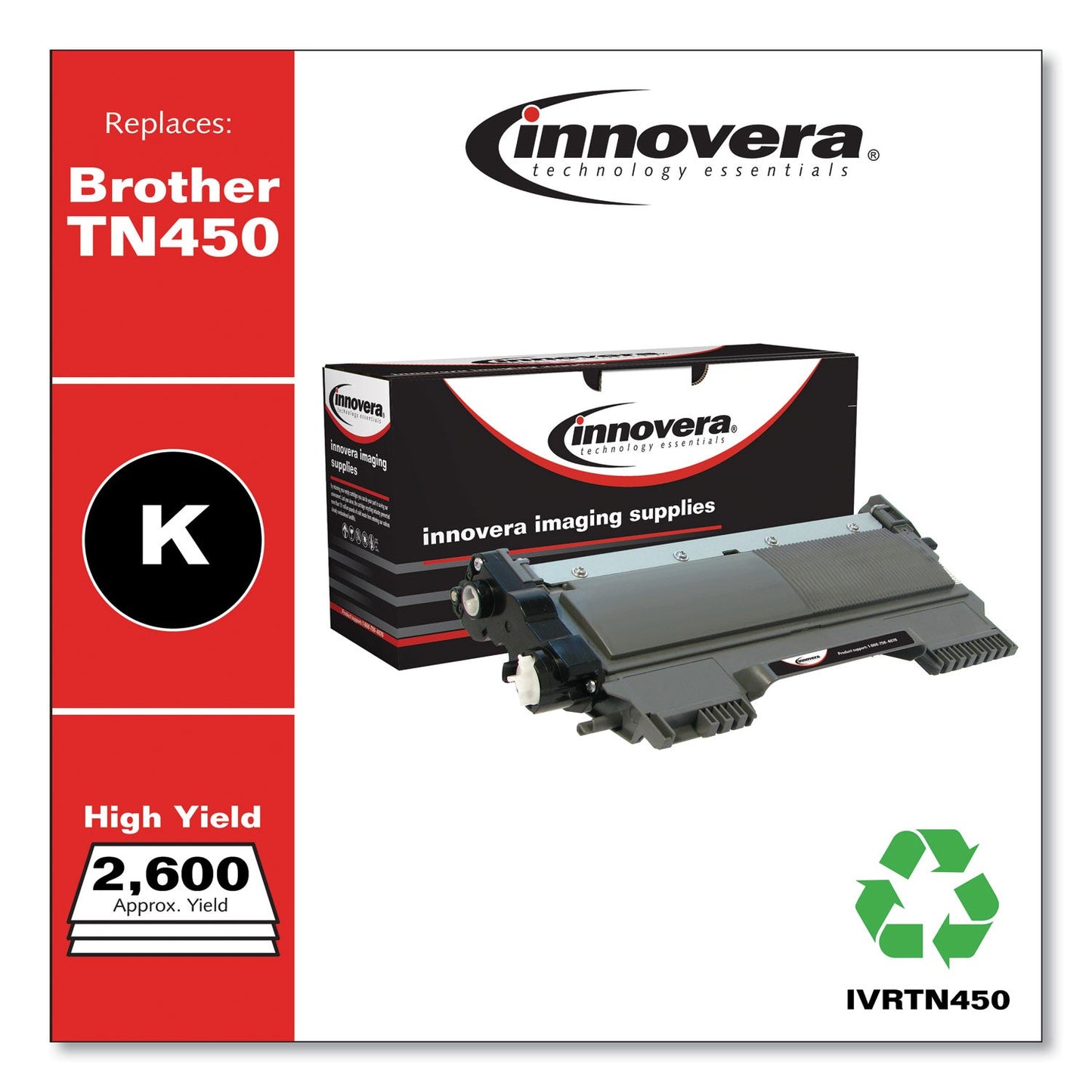 Innovera Remanufactured Black High-Yield Toner, Replacement for TN450, 2,600 Page-Yield