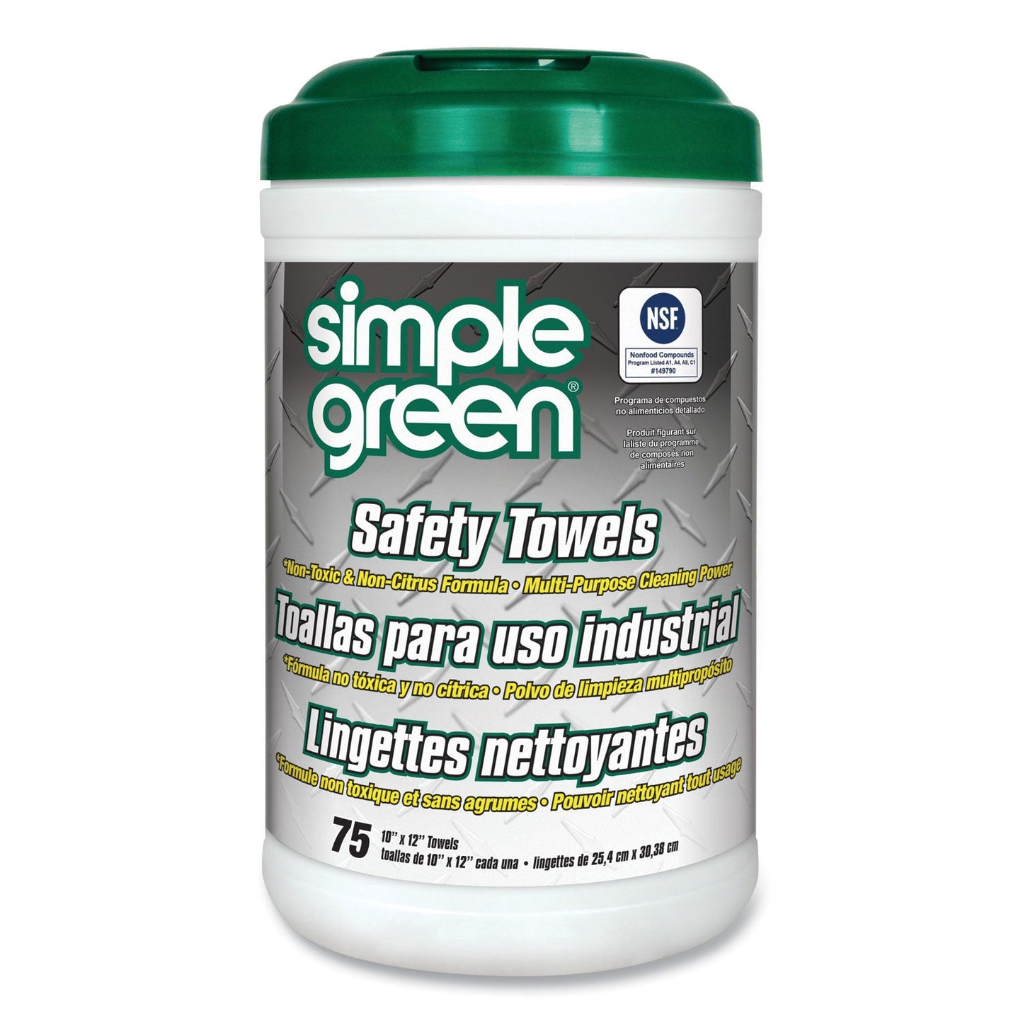 Simple Green Safety Towels, 10 x 11.75, White, Unscented, 75/Canister