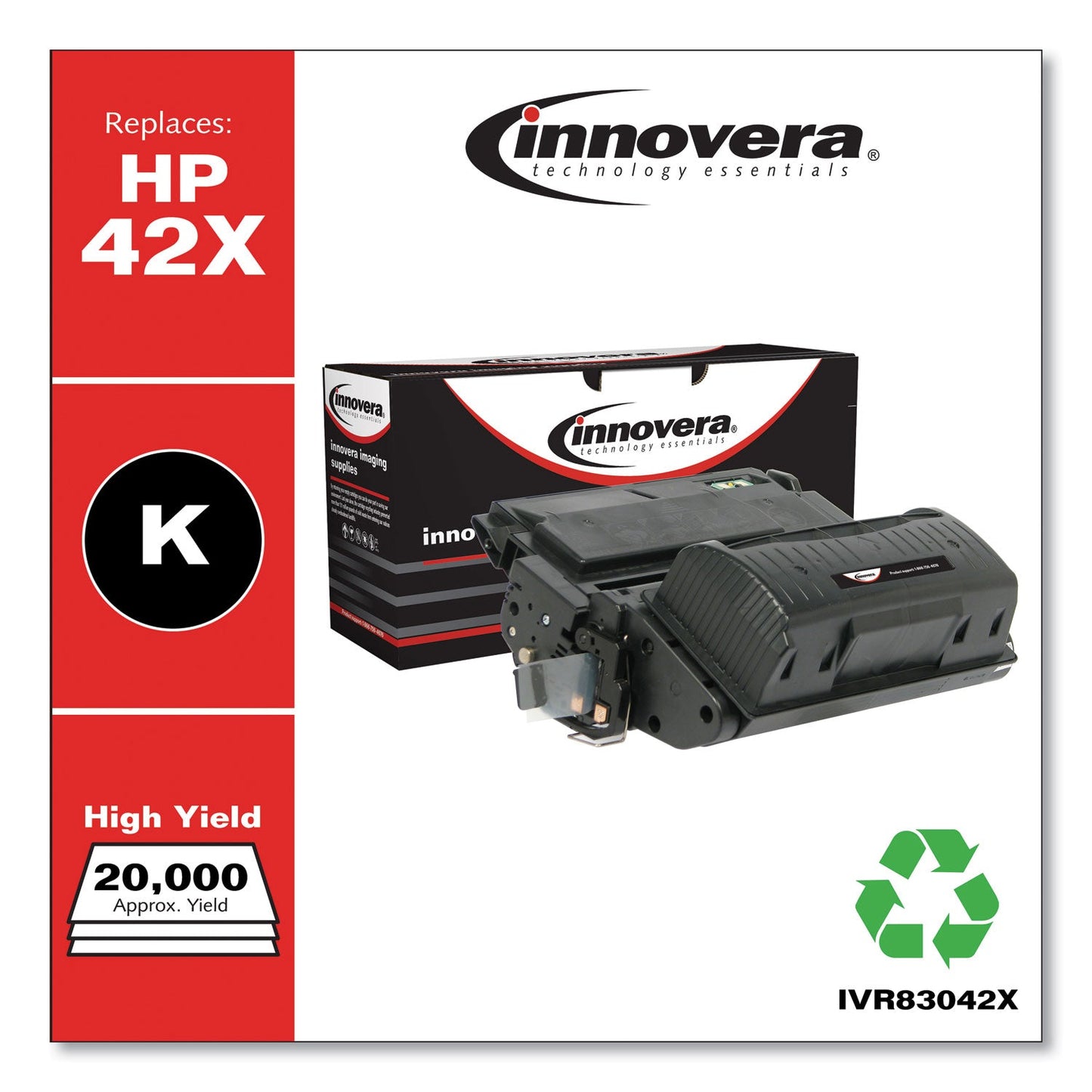 Innovera Remanufactured Black High-Yield Toner, Replacement for 42X (Q5942X), 20,000 Page-Yield