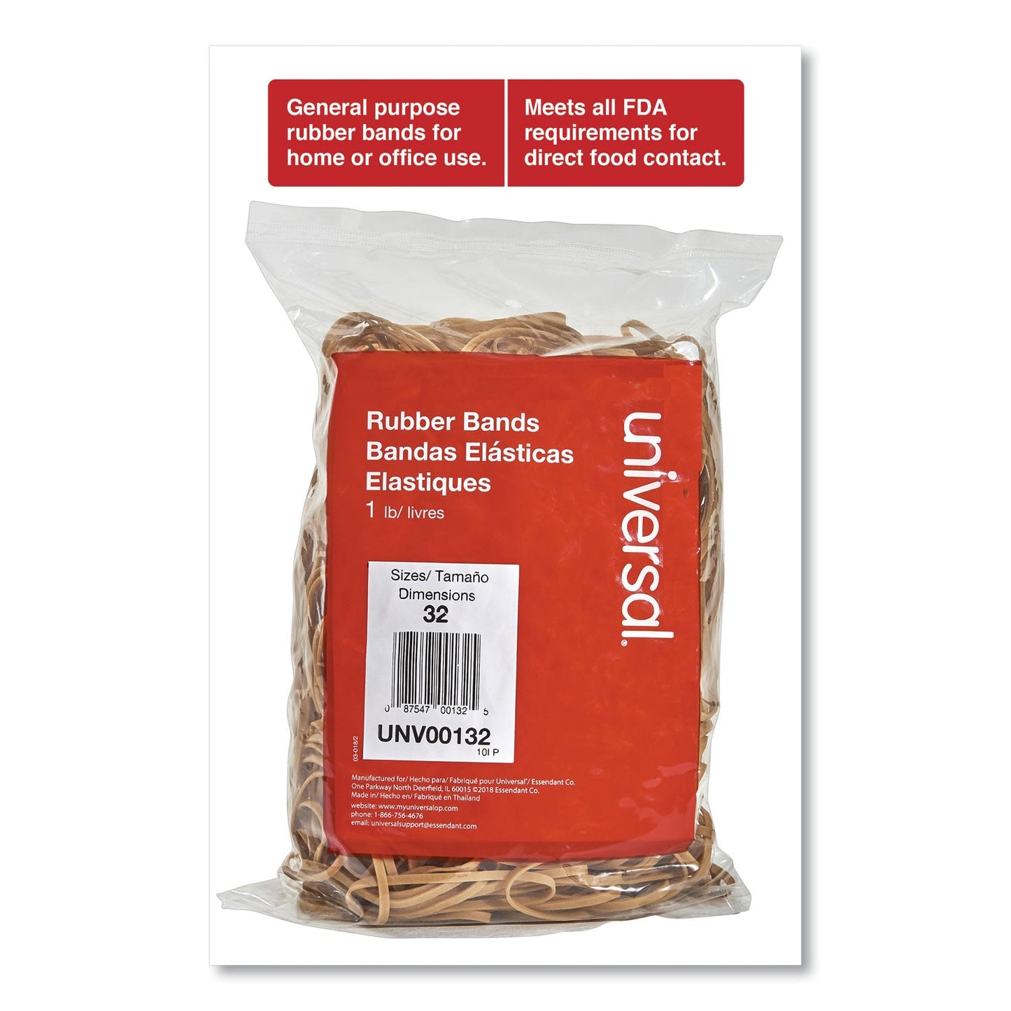 Universal Rubber Bands, Size 32, 0.04" Gauge, Beige, 1 lb Box, 820/Pack