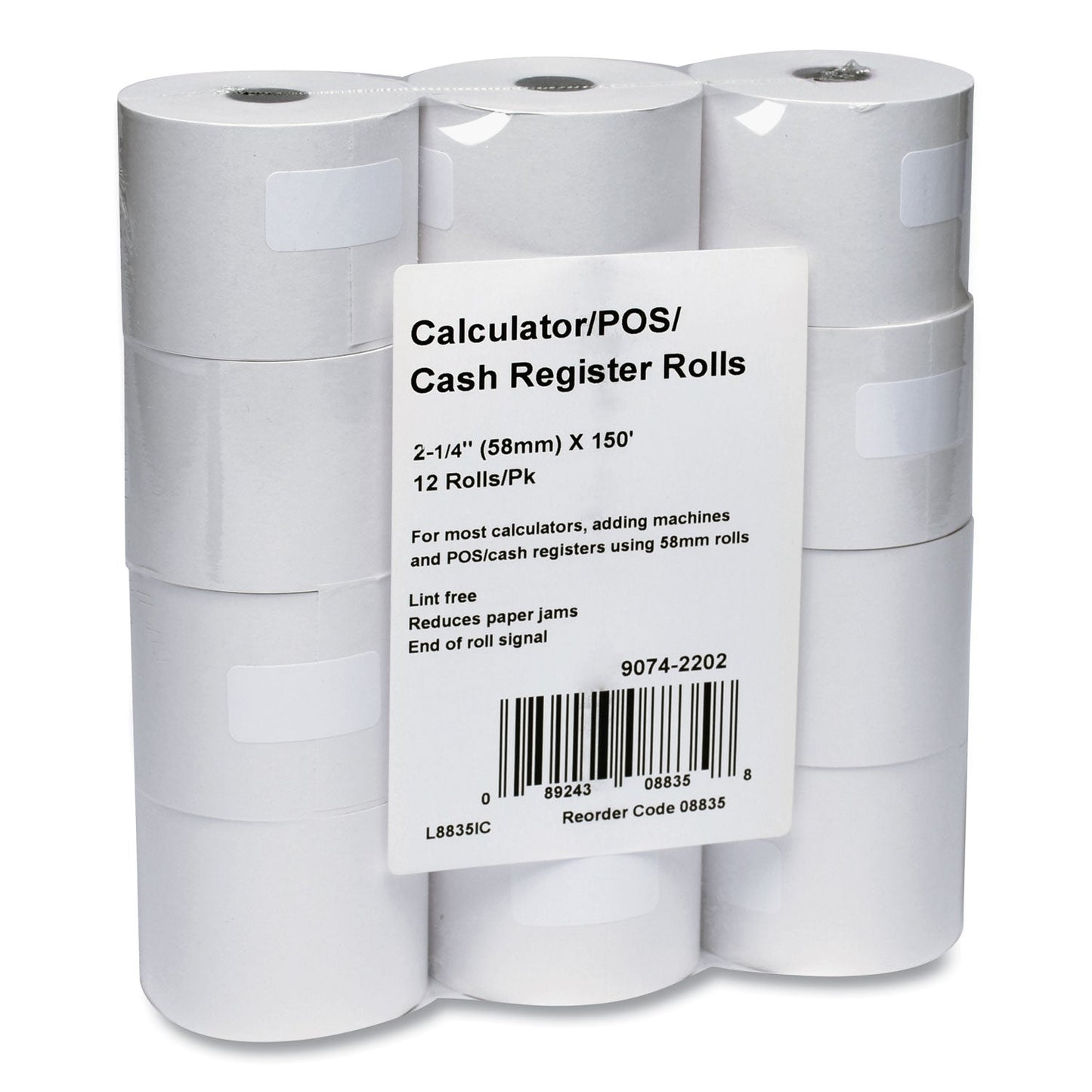 Iconex Impact Bond Paper Rolls, 2.25" x 150 ft, White, 12/Pack