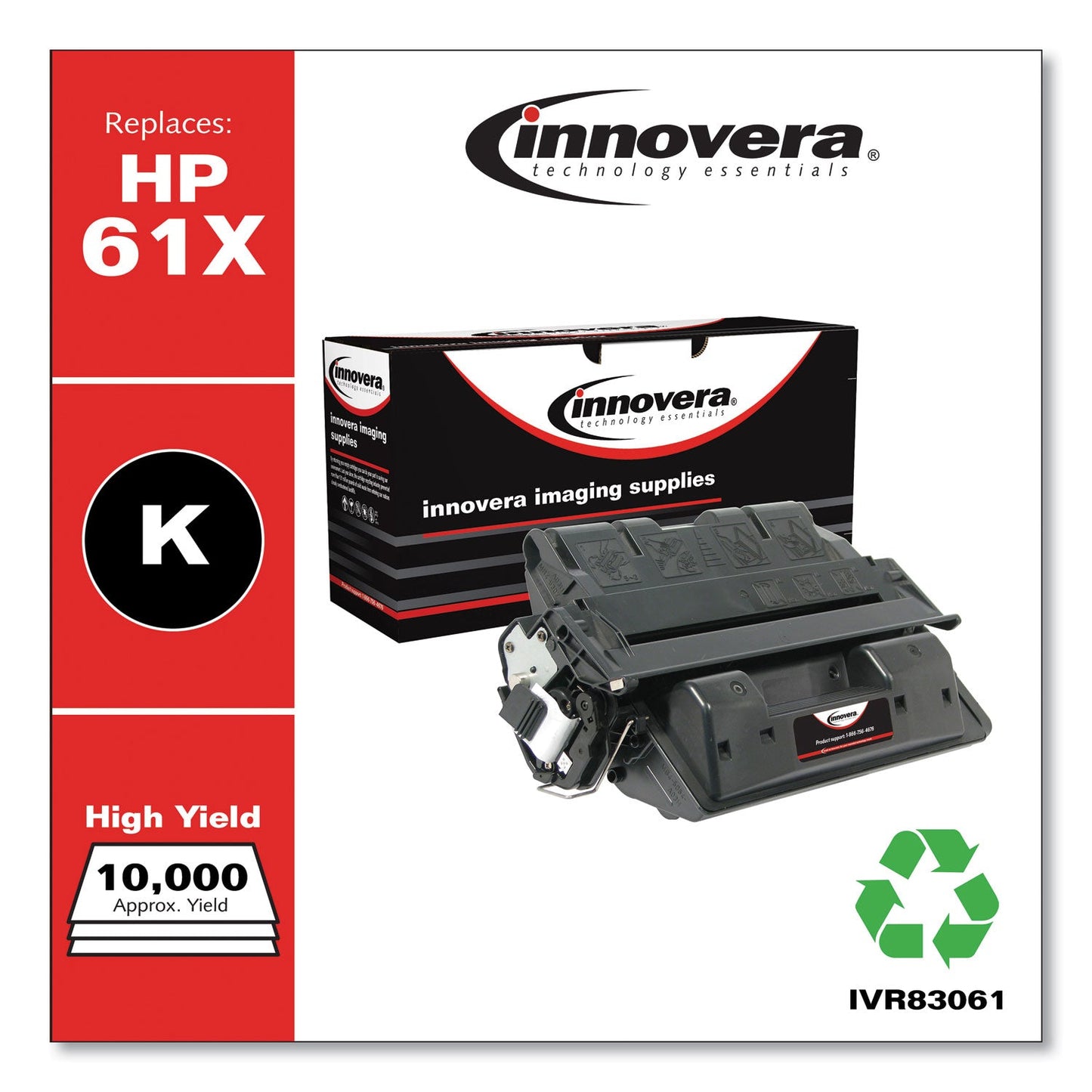 Innovera Remanufactured Black High-Yield Toner, Replacement for 61X (C8061X), 10,000 Page-Yield