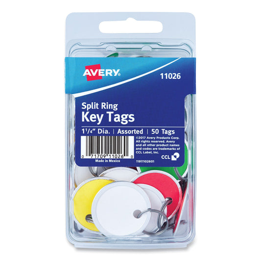 Avery Key Tags with Split Ring, 1.25" dia, Assorted Colors, 50/Pack