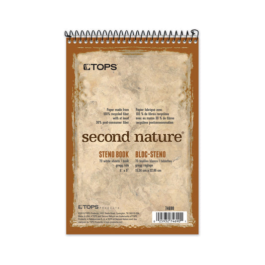 TOPS Second Nature Recycled Notepads, Gregg Rule, Brown Cover, 70 White 6 x 9 Sheets